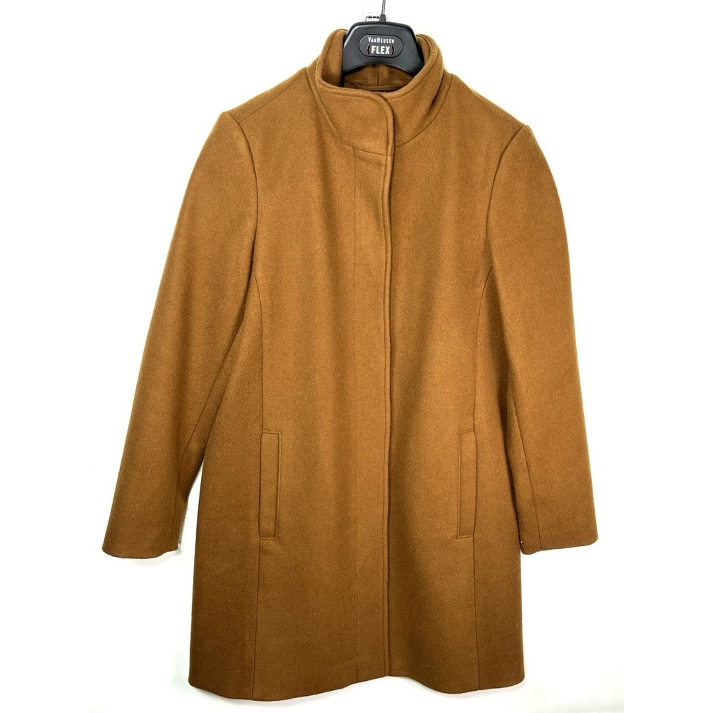 Women's Old Navy Dark Camel Wool Blend Funnel Neck Pea Coat Sz M Winter Chic EUC - Picture 1 of 8